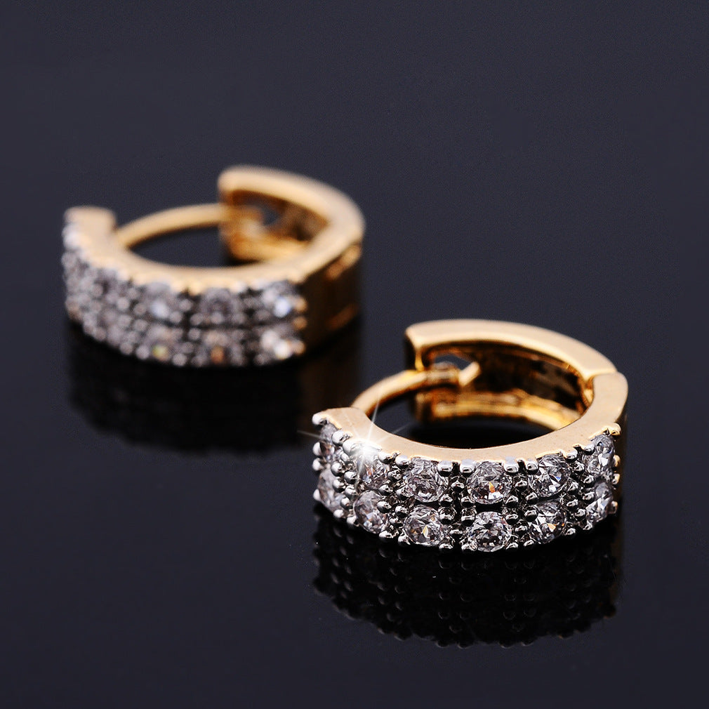 Two-color Plating Fine Zircon-embedded Earrings Women