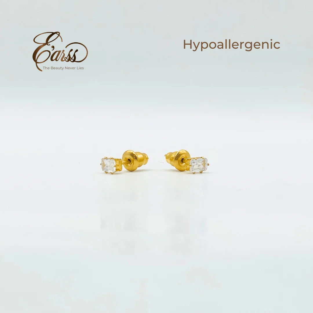 3 mm Cubic Zirconia Emarald Cut | Stainless Steel | 18K Gold Plated