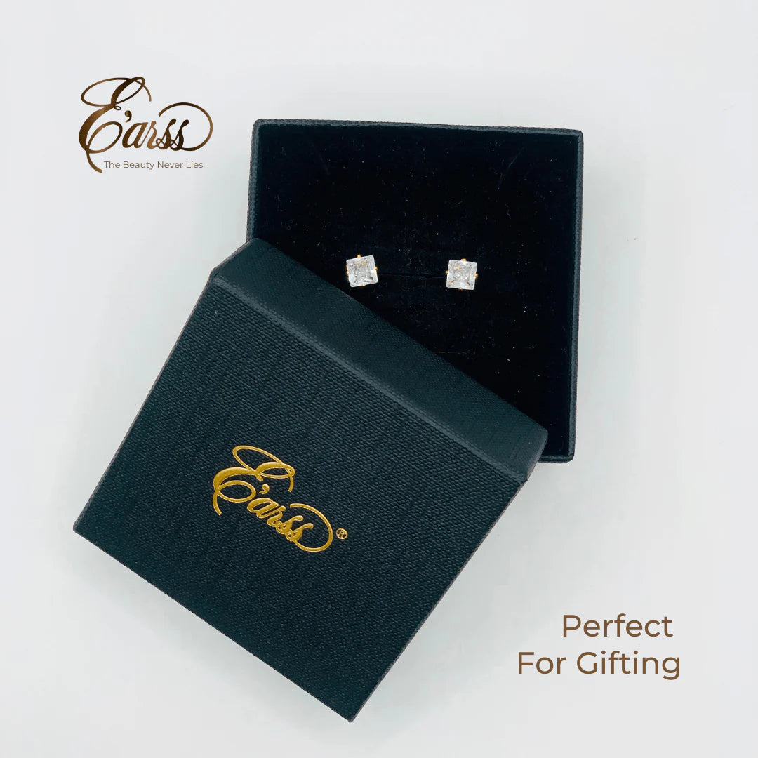 6 mm Cubic Zirconia Square | Stainless Steel | 18K Gold Plated