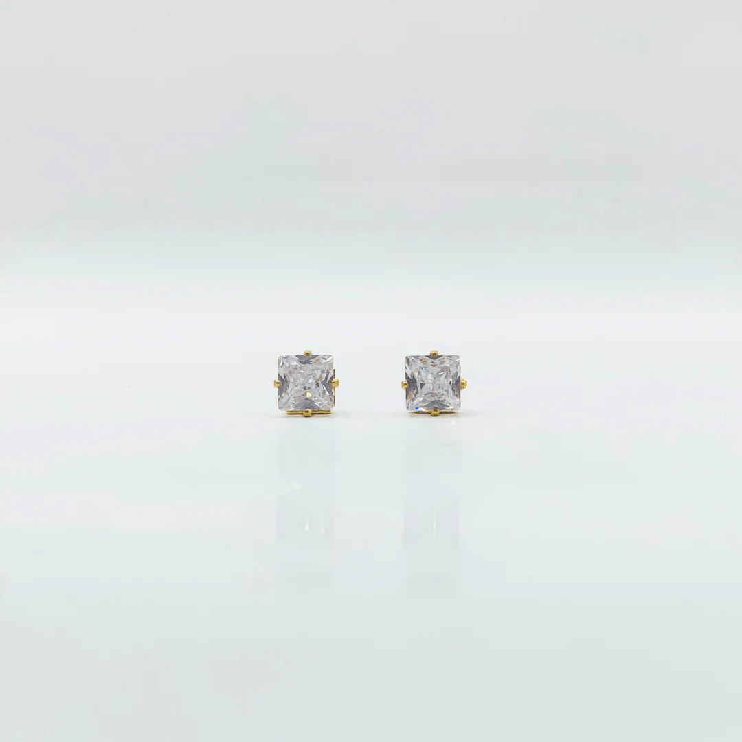 6 mm Cubic Zirconia Square | Stainless Steel | 18K Gold Plated