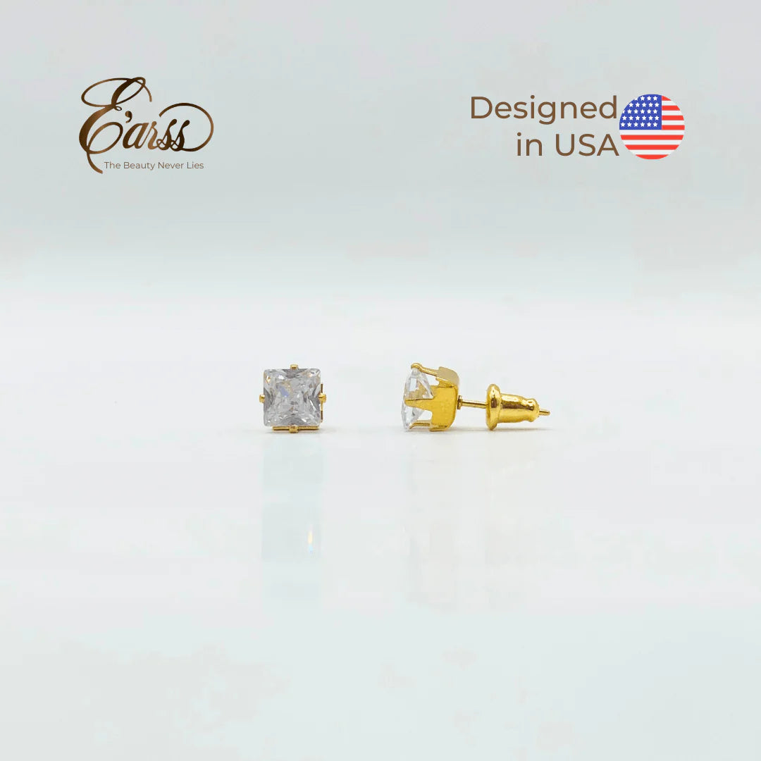 6 mm Cubic Zirconia Square | Stainless Steel | 18K Gold Plated