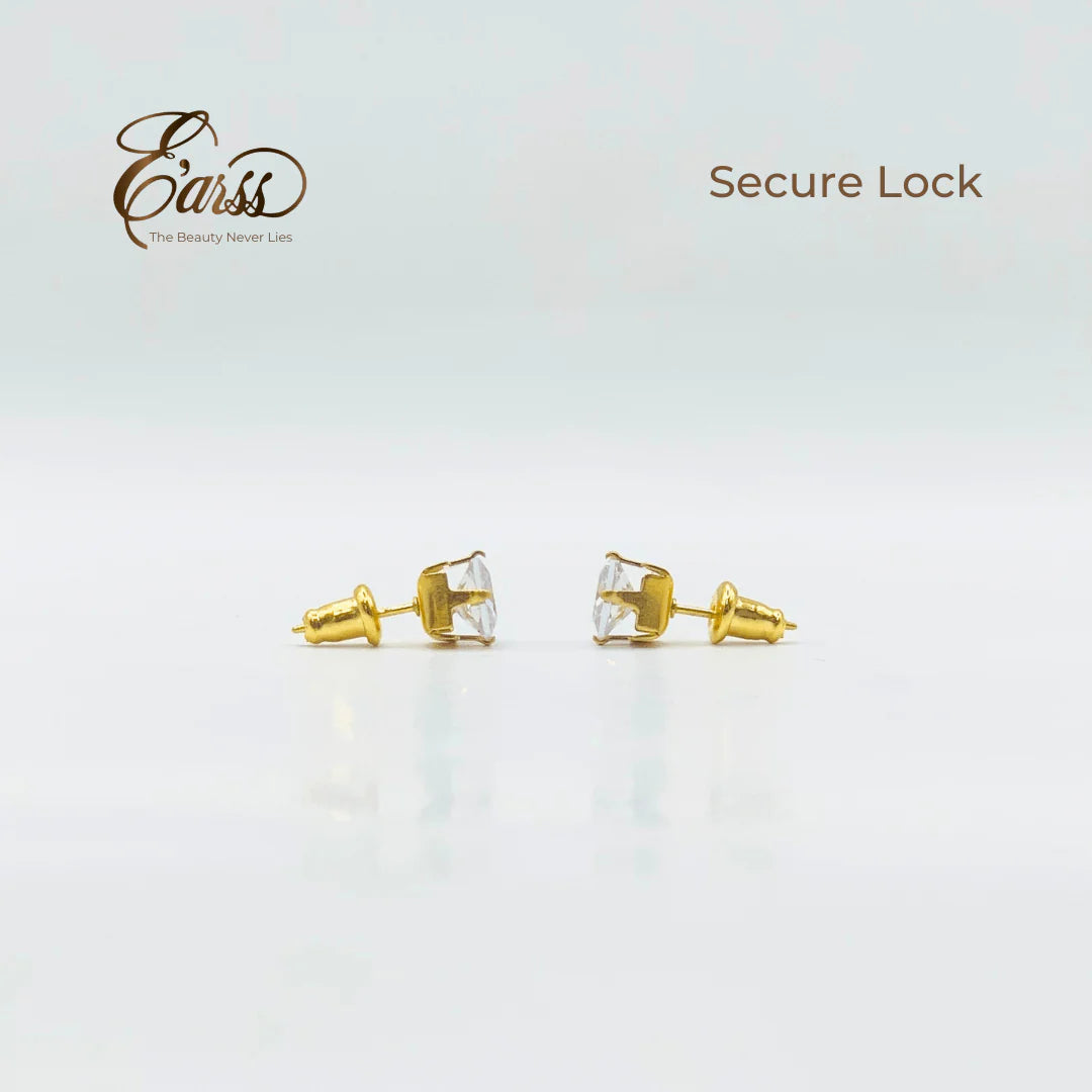 6 mm Cubic Zirconia Square | Stainless Steel | 18K Gold Plated