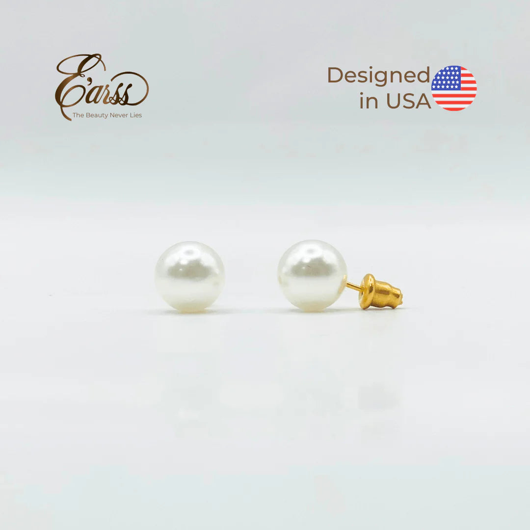 10 mm White Pearl With Post Earring | Stainless Steel | Gold Plated