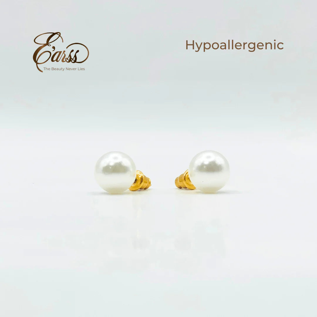 10 mm White Pearl With Post Earring | Stainless Steel | Gold Plated