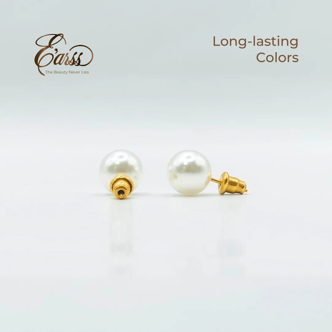 10 mm White Pearl With Post Earring | Stainless Steel | Gold Plated