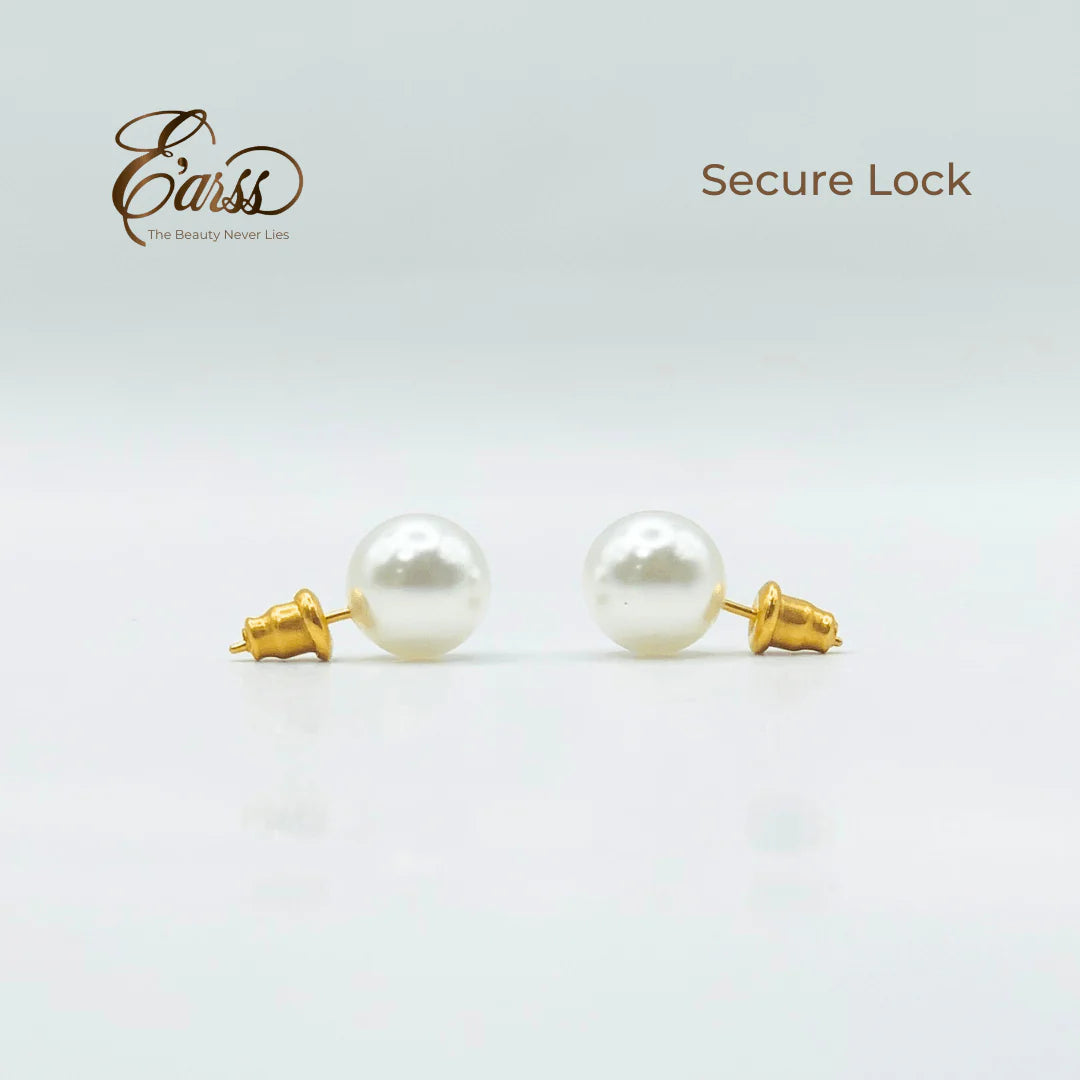 10 mm White Pearl With Post Earring | Stainless Steel | Gold Plated