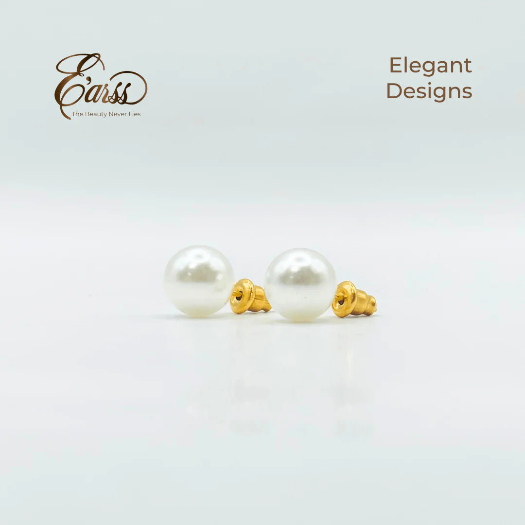 10 mm White Pearl With Post Earring | Stainless Steel | Gold Plated