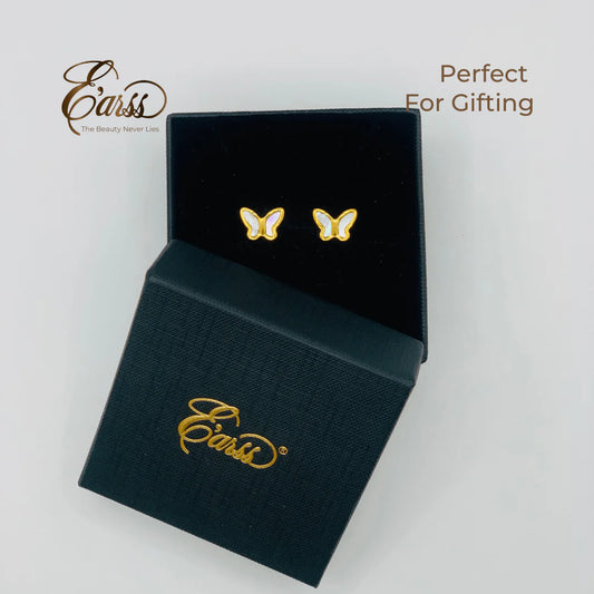 Butterfly White Gold Earring | Stainless Steel | 18K Gold Plated