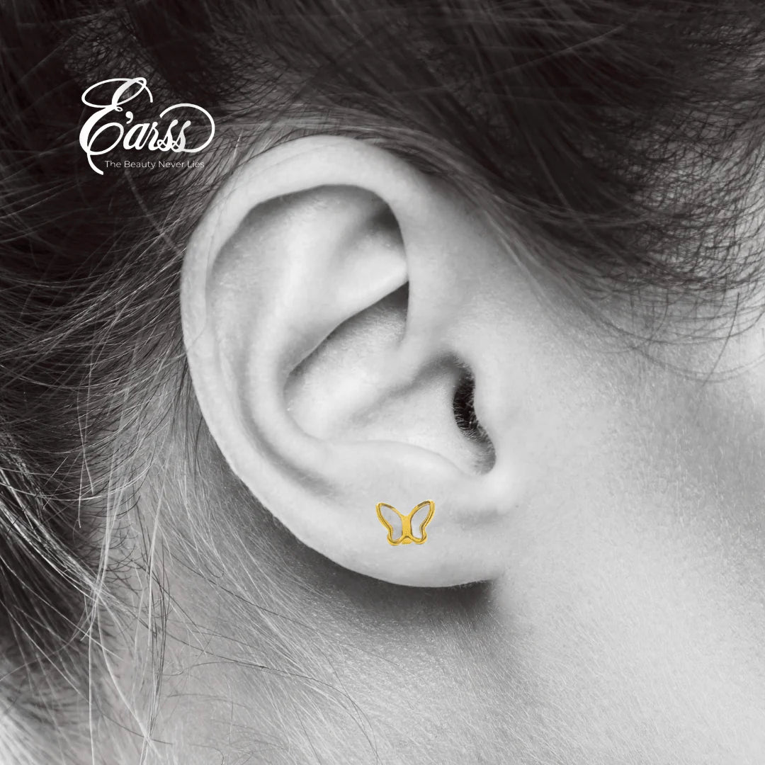 Butterfly White Gold Earring | Stainless Steel | 18K Gold Plated