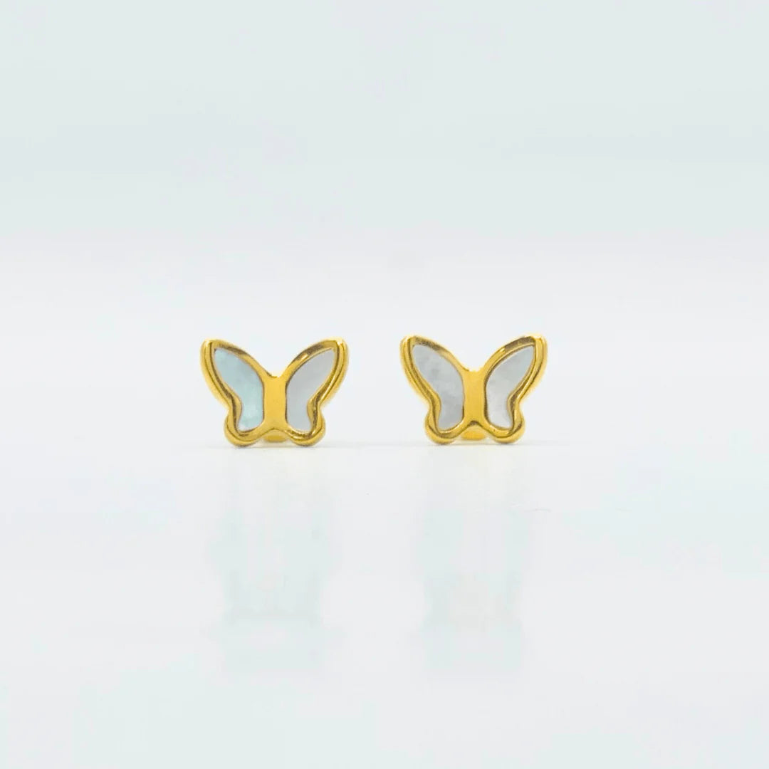 Butterfly White Gold Earring | Stainless Steel | 18K Gold Plated